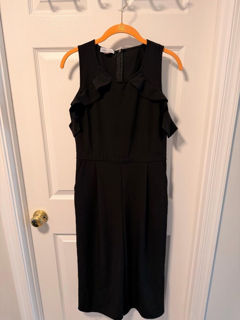 Calvin Klein Black Sleeveless Midi Dress with Ruffle Detail